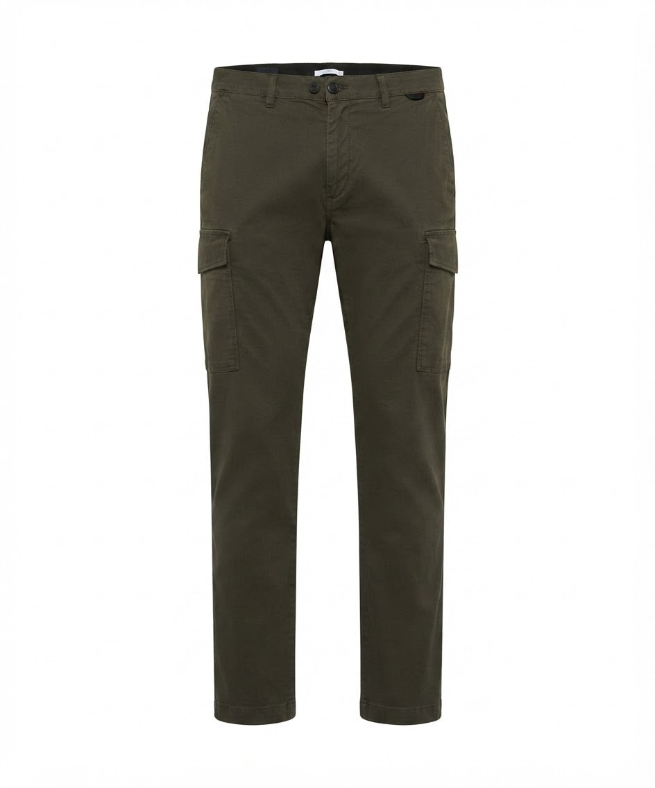 Men's Dark Olive Slim-Fit Cotton Cargo Trousers