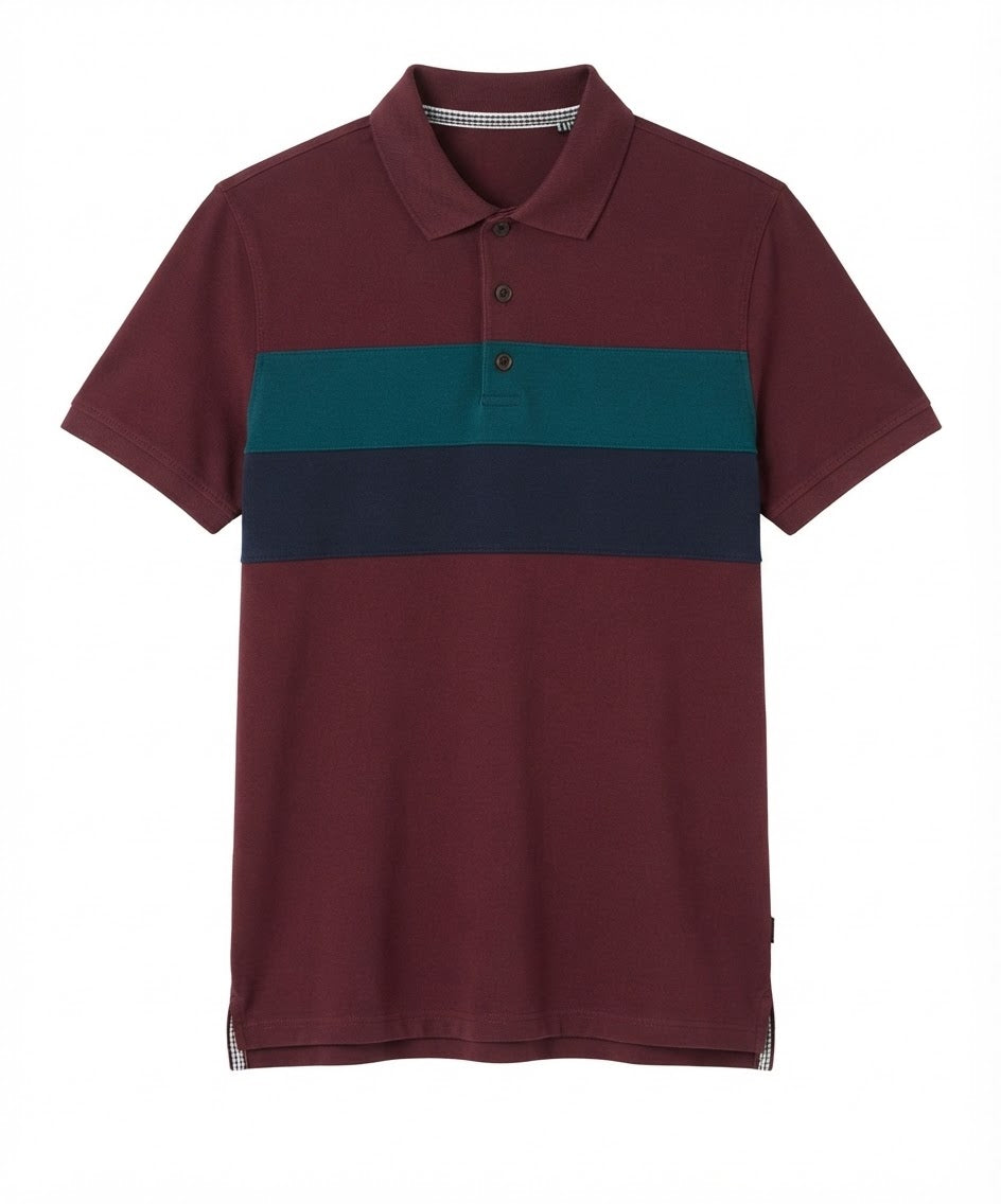 Men's Block Striped Cotton Polo Shirt