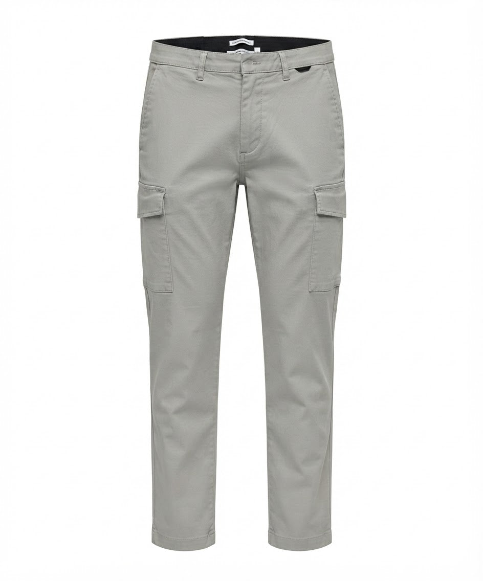 Men's Grey Slim-Fit Cotton Cargo Trousers