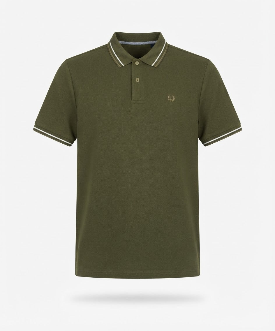 Men's Olive Green Tipped Polo Shirt