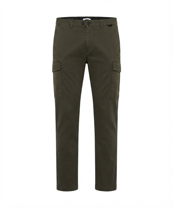 Men's Dark Olive Slim-Fit Cotton Cargo Trousers