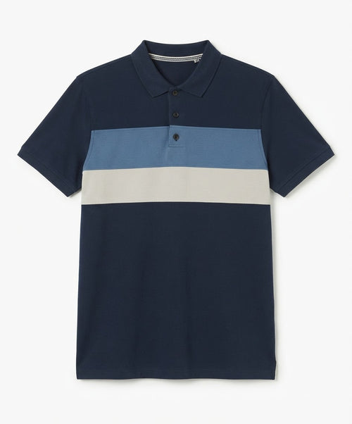 Men's Block Striped Cotton Polo Shirt