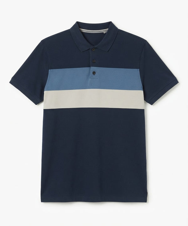 Men's Block Striped Cotton Polo Shirt