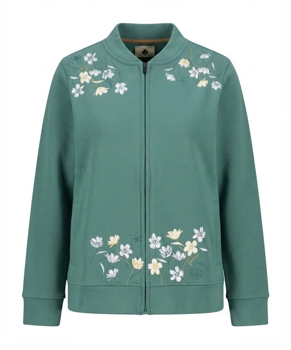 Women's Floral Embroidered Teal Zip Jacket
