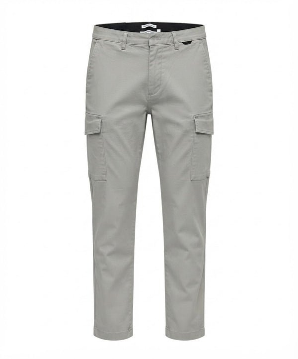 Men's Grey Slim-Fit Cotton Cargo Trousers
