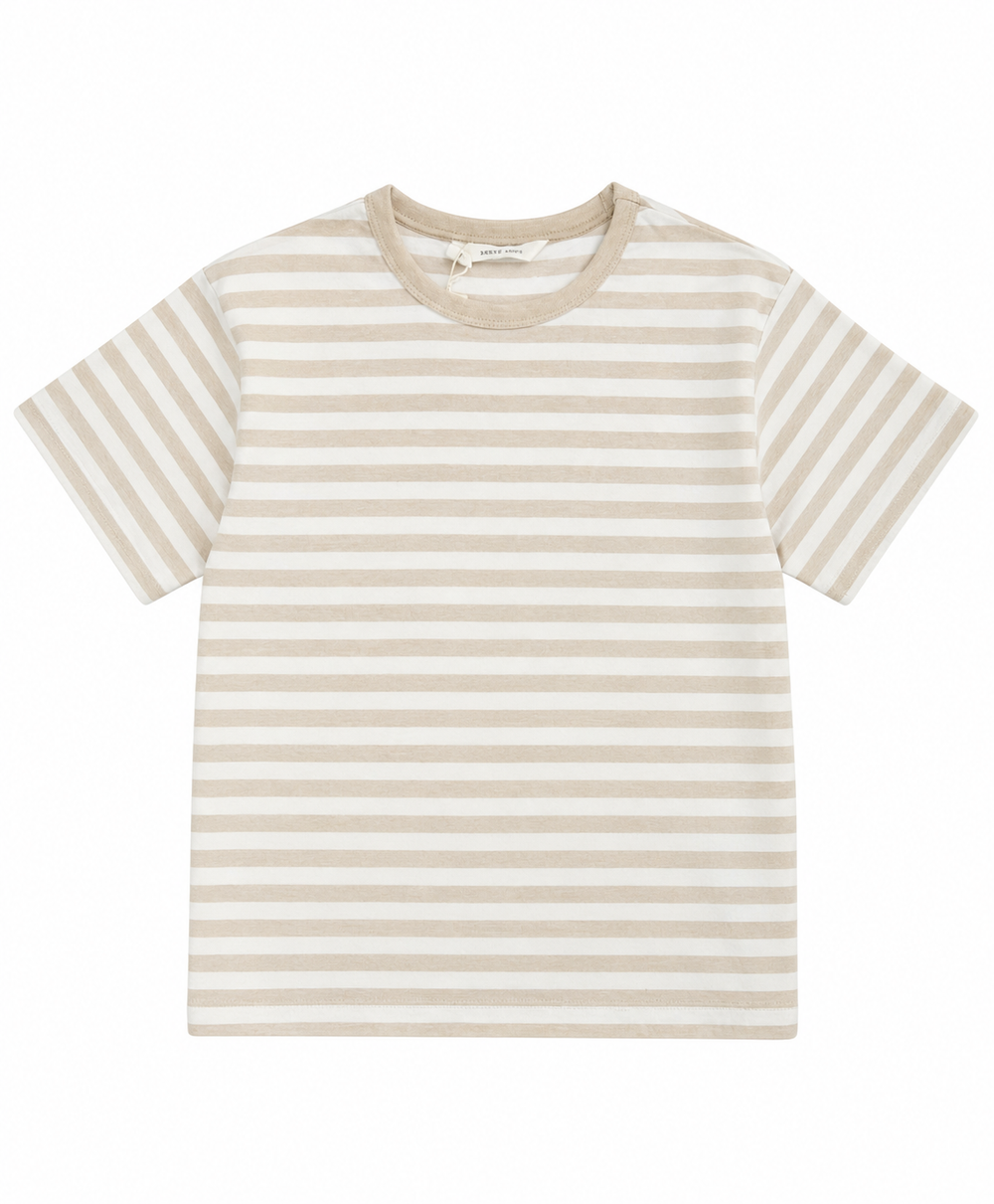 Kids' Beige Striped Cotton Tee
