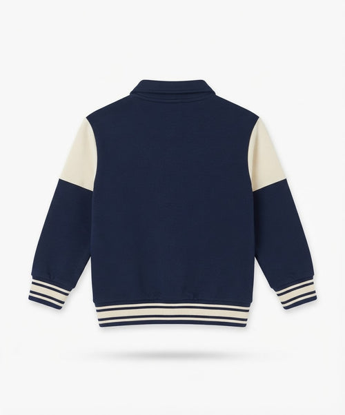 Kids Navy Colorblock Button Mock Neck