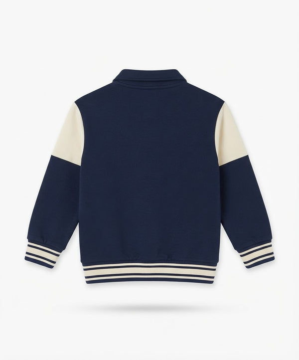 Kids Navy Colorblock Button Mock Neck