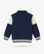 Kids Navy Colorblock Button Mock Neck