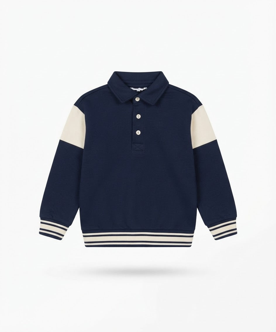 Kids Navy Colorblock Button Mock Neck