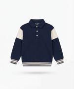 Kids Navy Colorblock Button Mock Neck