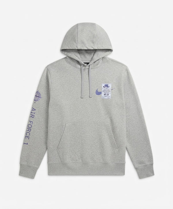 Men's Grey Graphic Sleeve Fleece Pullover Hoodie