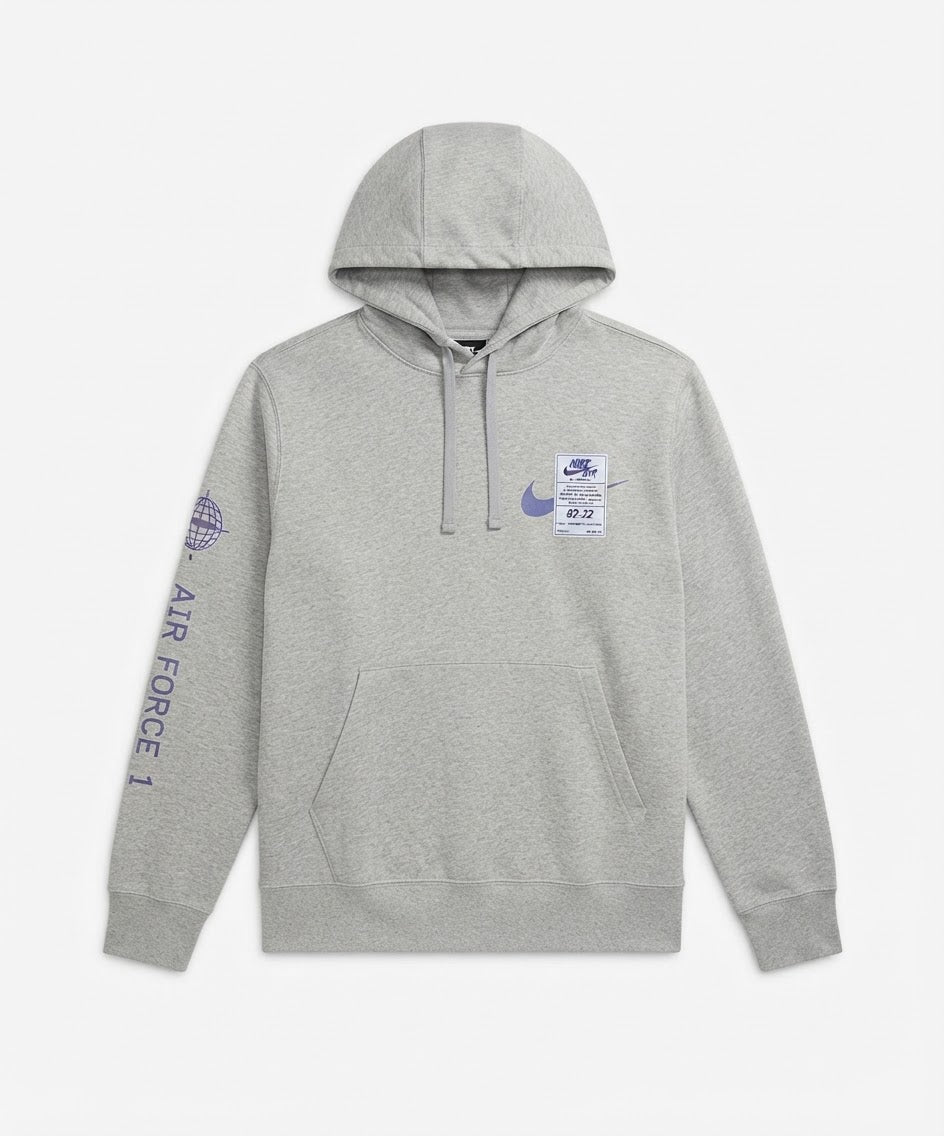Men's Grey Graphic Sleeve Fleece Pullover Hoodie