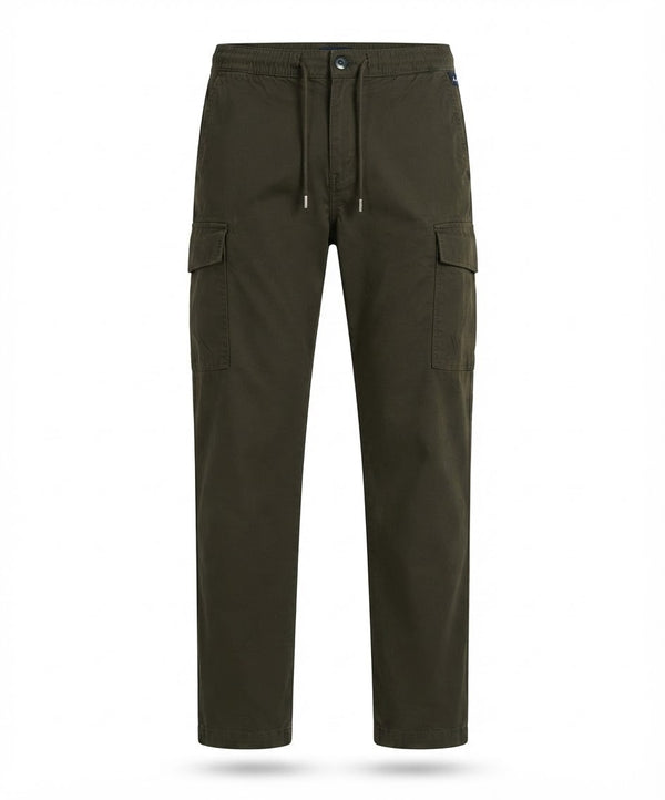 Men's Dark Olive Green Cotton Drawstring Cargo Trousers