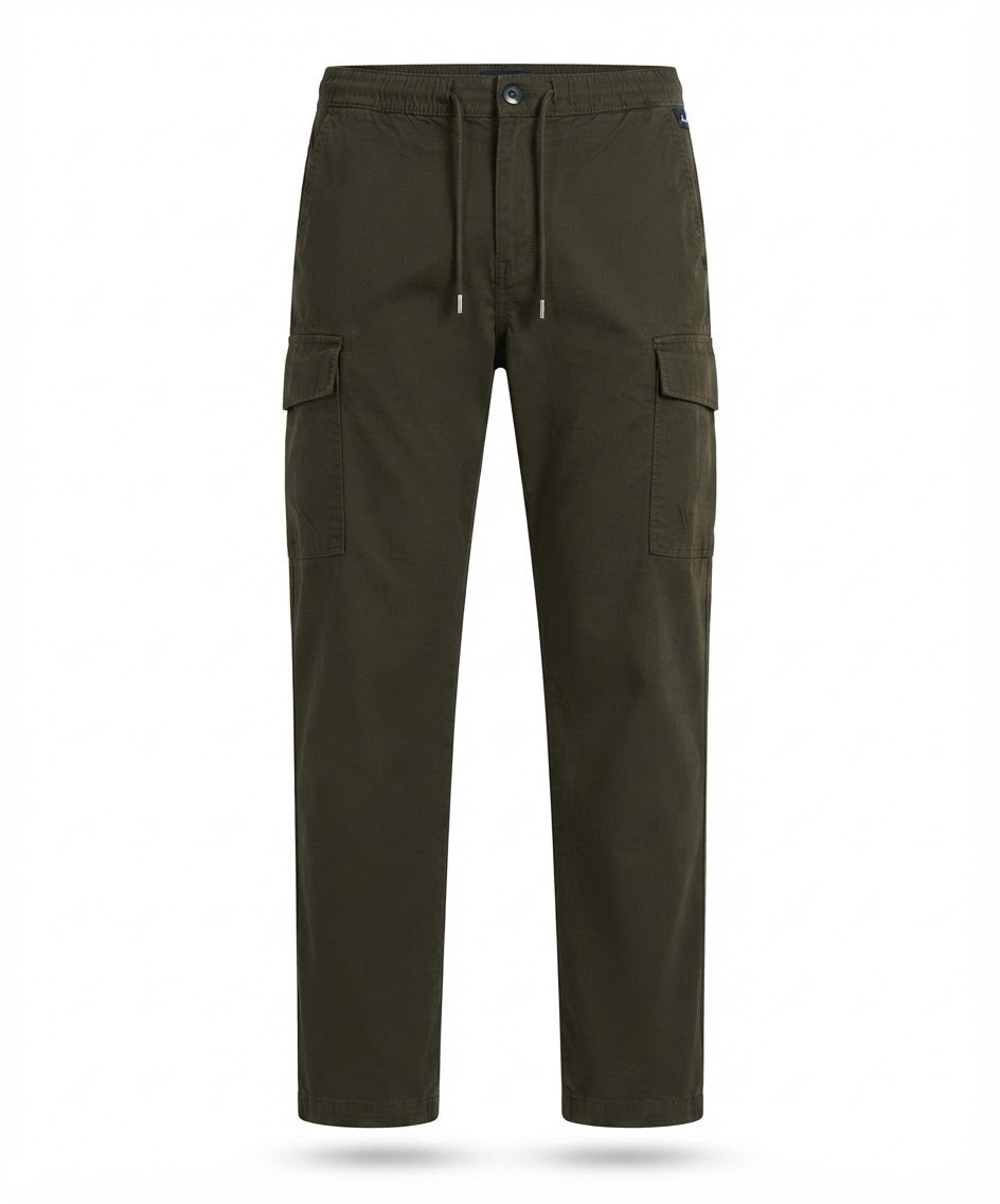 Men's Dark Olive Green Cotton Drawstring Cargo Trousers